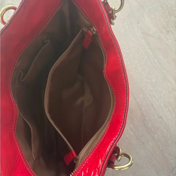 COACH Red Patent Leather Bag with Gold Accents - Picture 10 of 12